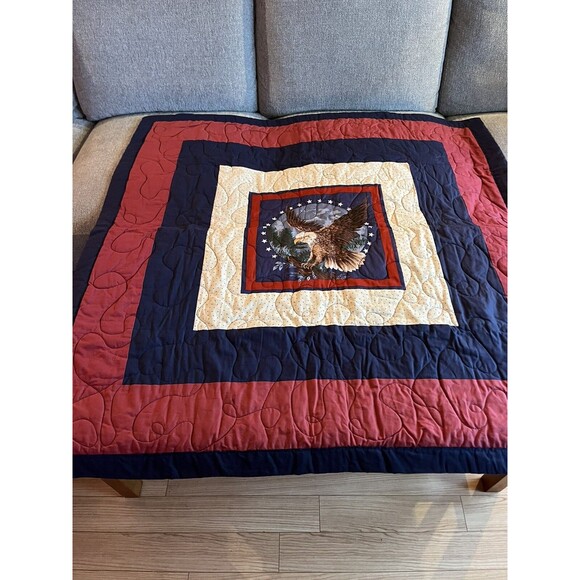Quilted American Eagle Red Blue White Stars Wall Hanging 49x49” Patriotic